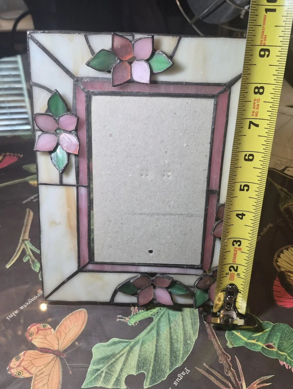 Stained Glass Floral Photo Frame - Pink & Green VINTAGE